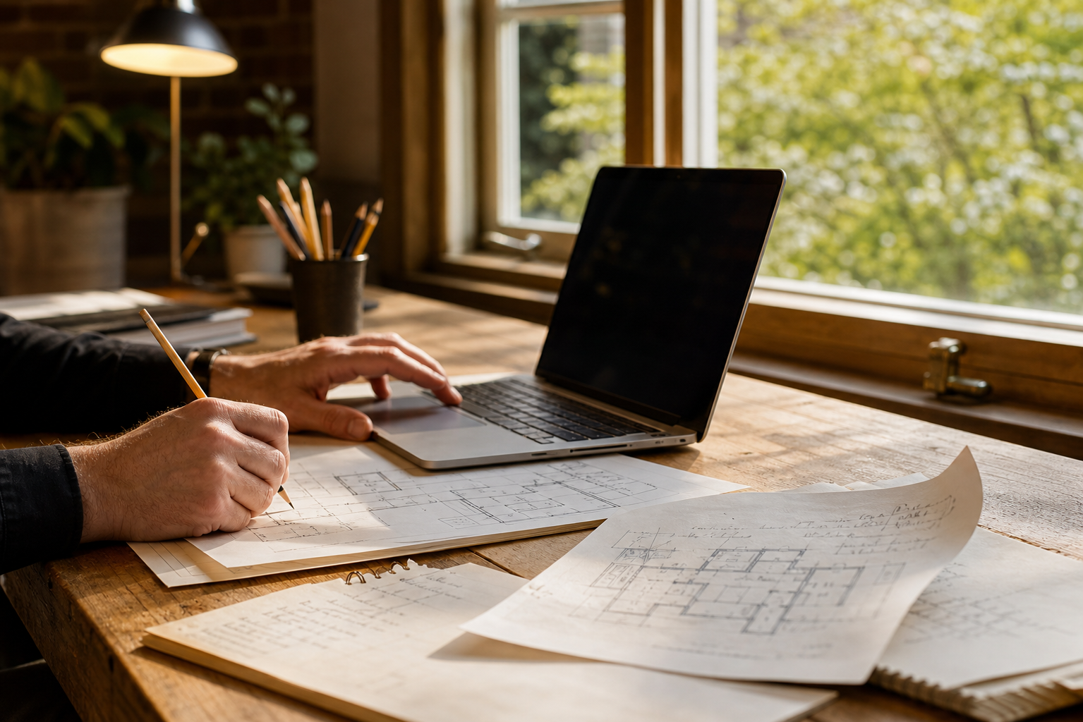 Person Holding Pencil Near Laptop Brainstorming